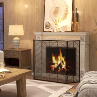 HOMCOM Vonkenscherm voor haarden, elegante vonkenvanger, inklapbaar, gecoat, Zwart, 135 x 85 cm(m-2)