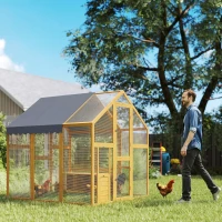 PawHut Kippenhok 3,07㎡ Buitenverblijf Hout met Waterdichte Afdekking, Veiligheidsslot, Geschikt voor 6-8 Kippen 1,7 x 1,8 x 1,8 m(m-2)