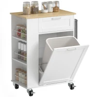 HOMCOM Kitchen Storage Trolley on Wheels, Rolling Kitchen Island with 2 Drawers, Tilt-Out Rubbish Cabinet and Storage, White(m-11)