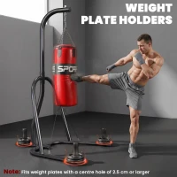 SPORTNOW Punching Bag with Stand for Adults, Freestanding Boxing Stand with Heavy Bag and Weight Plate Storage, Red(m-5)