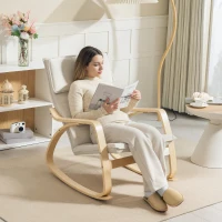HOMCOM Comfortable Relax Rocking Chair, Upholstered Lounge Chair Recliner with High Back and Headrest for Living Room, Bedroom, Cream White(m-7)