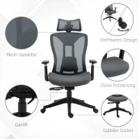Vinsetto Bürostuhl Computerstuhl 135° Neigungsfunktion, höhenverstellbar, 70 cm x 66 cm x 120-128 cm, Grau(m-9)