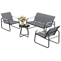 Outsunny Gartenmöbel Set Sitzgruppe für 4 Personen Atmungsaktiv Gartenlounge mit 2er Sofa 2 Sessel Seilflecht Rund Tisch Fußpads(m-11)