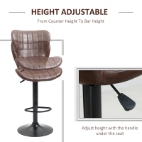 HOMCOM Bar Stools Set of 2 Adjustable Height Swivel Bar Chairs in PU Leather with Backrest & Footrest, Brown(m-4)