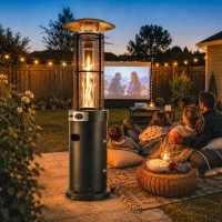 Outsunny 11 KW Freestanding Gas Patio Heater, Adjustable Outdoor Garden Propane Heater with Tip-Over Switch, Wheels, Pulse Ignition, Tank Room with Openable Door, Black(m-10)