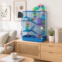 PawHut Cage pour hamster rongeur 4 étages avec tunnels mangeoire roue maison échelles 46 x 30 x 58 cm bleu(m-2)