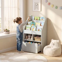 HOMCOM Kinderregal mit Schublade, Bücherregal mit Fächern, 60 x 29,9 x 90 cm, Grau(m-2)