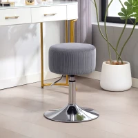 HOMCOM Banco de Bar Banco Alta de Cozinha Ajustável em Altura 52-66 cm Estofado em Veludo Giratória a 360° Cinzento(m-10)