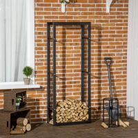 HOMCOM Soporte para Leña de Metal Estante de Leña Leñero de Exterior para Interior y Exterior Carga 100 kg 60x25x150 cm Negro(m-2)