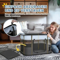 PawHut Spielgehege für Haustiere, faltbar, mit Aufbewahrungstasche, für Welpen und Kätzchen, drinnen und draußen, Grau(m-6)