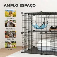 PawHut Gaiola Interior para Gatos de 2 Níveis em Aço com 2 Portas, Escada e Rede, 70 x 70 x 70 cm, Preta(m-7)