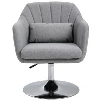 HOMCOM Swivel Accent Chair, Linen Fabric Tub Vanity Chair, Modern Armchair with Adjustable Height and Lumbar Support for Living Room Bedroom Salon Make up Room Dressing Table, Light Grey(m-12)