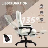 Vinsetto Verstellbarer Drehstuhl mit Fußstütze, Kopfstütze, Massagefunktion, Kunstleder, 68,5x68,5x113-121cm, Cremeweiß(m-6)