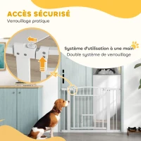 PawHut Barrière de sécurité chien système de double verrouillage montage par pression ou perçage largeur 76-104 cm blanc(m-6)