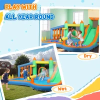 AIYAPLAY 8 in 1 Inflatable Bounce House with 550W Blower, Slide, 2 Pools, Basketball Hoop, Climbing Wall, Water Gun, Ring Toss(m-8)