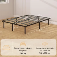 HOMCOM Estrutura 140x190 cm Estrado de Cama de Plataforma de Aço com Ripas de Álamo Fácil de Montar Carga 350 kg Preto(m-3)