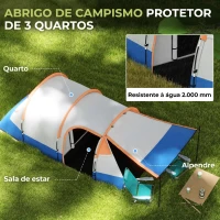 Outsunny Tenda de Campismo Familiar para 2-3 Pessoas com 2 Áreas e Bolsa de Transporte Impermeável 420x200x150 cm Cinza e Laranja(m-4)