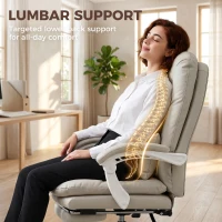 HOMCOM Ergonomic Executive Office Chair, Reclining Desk Chair with Lumbar Support, Footrest, Plush Thick Cushion, Khaki(m-7)