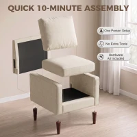 HOMCOM Accent Chair, Removable Pillow Linen Armchair with Comfy Spring Cushion for Living Room, Bedroom, Study, Cream(m-8)