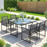 Outsunny 5 Pieces Garden Dining Set, Outdoor Patio Cube Set, 4 Seater Outdoor Table and Chairs with Foldable Backrest, Dark Grey(m-14)