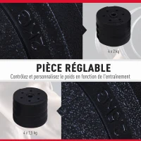 HOMCOM Banc de musculation pliable inclinable réglable sangles élastiques support haltères inclus acier noir rouge + Ensemble d'haltères Courtes Total 20 Kg acier HDPE noir(m-6)