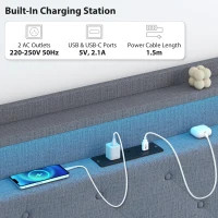 HOMCOM Floating Bed Frame, Upholstered 3ft Single Size Bed, Platform Bed with RGB LED Lights and Charging Station, Grey(m-6)