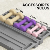 HOMCOM Ensemble d'haltères courtes multicolores total 6 kg avec mallette 6 haltères 0,5kg, 1kg, 1,5kg rose, violet, café(m-5)