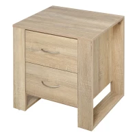 HOMCOM Mesita de Noche con 2 Cajones Patas y Base Elevada para Dormitorio Mesa Lateral para Sala de Estar Estilo Moderno 48x39x54 cm Natural(m-12)