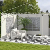 Outsunny Paredes Laterais para Tenda de 2 Painéis 295x195 cm com Janela Enrolável e Porta com Fecho de Correr para Tenda 3x3 m ou 3x6 m Branco(m-10)