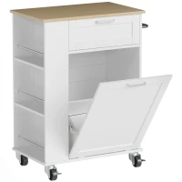 HOMCOM Kitchen Storage Trolley on Wheels, Rolling Kitchen Island with 2 Drawers, Tilt-Out Rubbish Cabinet and Storage, White(m-1)