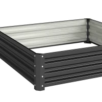 Outsunny Bedplantenbak met stalen kast grijs 120 x 120 x 30 cm(m-9)