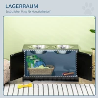 PawHut Verhoogd voerstation met 2 RVS kommen en 44 L opbergruimte, magnetische deuren, voor grote honden, zwart(m-5)