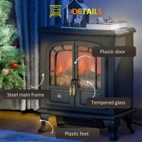 HOMCOM Electric Fireplace Stove Heater with LED Fire Flame Effect, Double Door, Freestanding & Portable with Overheat Protection, 1000W/2000W, Black(m-7)