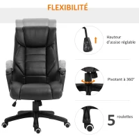 Vinsetto Fauteuil de bureau massant  fauteuil bureau ergonomique grand confort hauteur réglable fonction dossier à bascule revêtement synthétique noir(m-5)