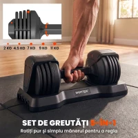 SPORTNOW Set Gantere Reglabile 5 în 1 cu Sistem de Eliberare Rapidă 11 kg Negru(m-4)