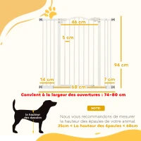 PawHut Barrière de sécurité pour chien extensible 74-100 cm fermeture automatique fixation par pression sans percer blanc(m-3)