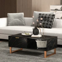 HOMCOM Elegant Marble Effect Storage Coffee Table - Black(m-10)