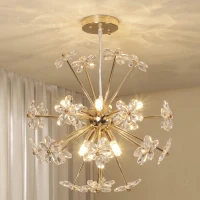 HOMCOM Crystal Chandeliers Ceiling Light with Flower, Modern Pendant Light with Adjustable Height, Ceiling Plate, Clear(m-2)