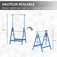 HOMCOM Lot de 2 Tréteaux Pliables Télescopiques Hauteur Réglable 80-130 cm Acier Bleu(m-4)