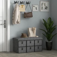 HOMCOM Gepolsterte Schuhbank, 6 Schuhfächer, MDF-Rahmen, Leinenoptik, Grau(m-10)