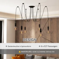 HOMCOM plafondlamp kroonluchter met 6 verstelbare armen 6 lampen in spinvorm(m-4)
