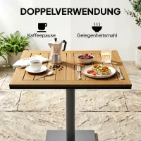 Outsunny Bijzettafel 70 x 70 cm weerbestendig tuintafel met houtlook brede basis, vierkant natuurhout(m-4)