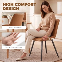 HOMCOM Faux Leather Upholstered Kitchen Chairs, Modern Dining Chairs Set of 2 with Metal Legs for Dining Room, Brown(m-5)