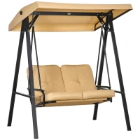 Outsunny Tuinschommel, 2-zits met verstelbaar dak, tot 220 kg belastbaar, 138 x 106 x 174 cm, Beige(m-1)