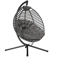 Outsunny Hängesessel mit Gestell, Eiförmiger Hängeschaukel mit weichem Sitzpolstern,faltbar Hängematte für den Außenbereich Schaukelsessel Indoor Outdoor, Terrasse, Garten, Grau(m-1)
