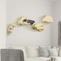 PawHut Katzentreppe, 4-teiliges Set, 3-stufige Sprossenleiter, 2 Plattformen, Hängematte, Plüschbezug, beige(m-10)