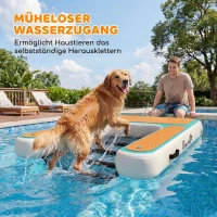 PawHut Opblaasbare Hondenwaterramp Hondenhelling Zwembad 151x102 cm Draagbaar Hondenplatform met Antislip EVA Oppervlak Oranje(m-4)