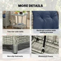 Outsunny 5 Piece Garden Furniture Set, Rattan Reclining Garden Chair Set of 2 with Footstool and Cushion for Balcony, Dark Blue(m-7)