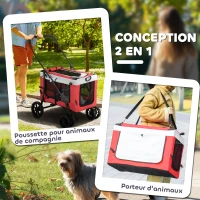 PawHut Poussette pliable animaux chien chat nacelle amovible bandoulières 4 roues 81 x 58 x 97,5 cm rouge(m-5)