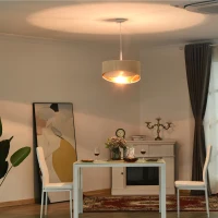 HOMCOM Modern Pendant Light with Adjustable Hanging Chain and Two Bevel Nested Lampshade, Metal Chandelier for Living Room, Bedroom, Dining Room, Office, Beige and Gold(m-9)